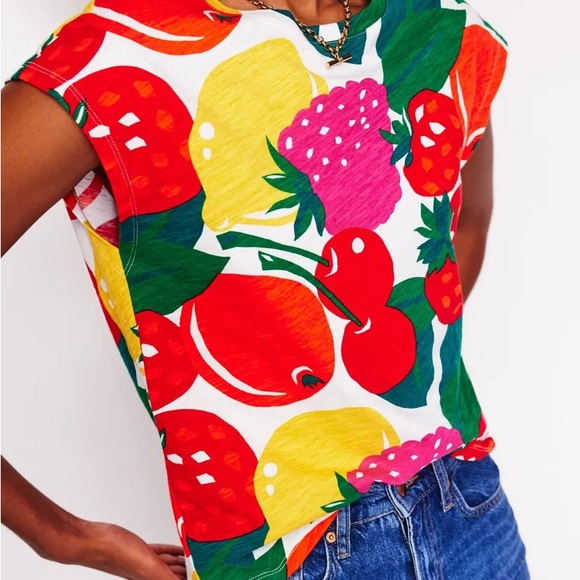 Boden Tops - Boden Fruit Slub Tee Lemon Orange Print Strawberry Bright Colorful Summer Top